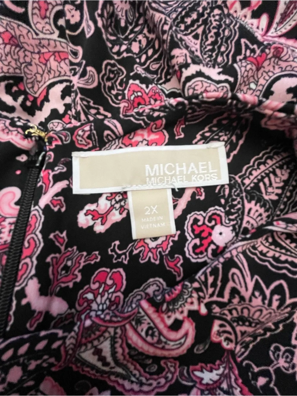 Michael Kors Paisley Print Shift Dress | 2X | Pink & Black Scoop Neck Plus Size